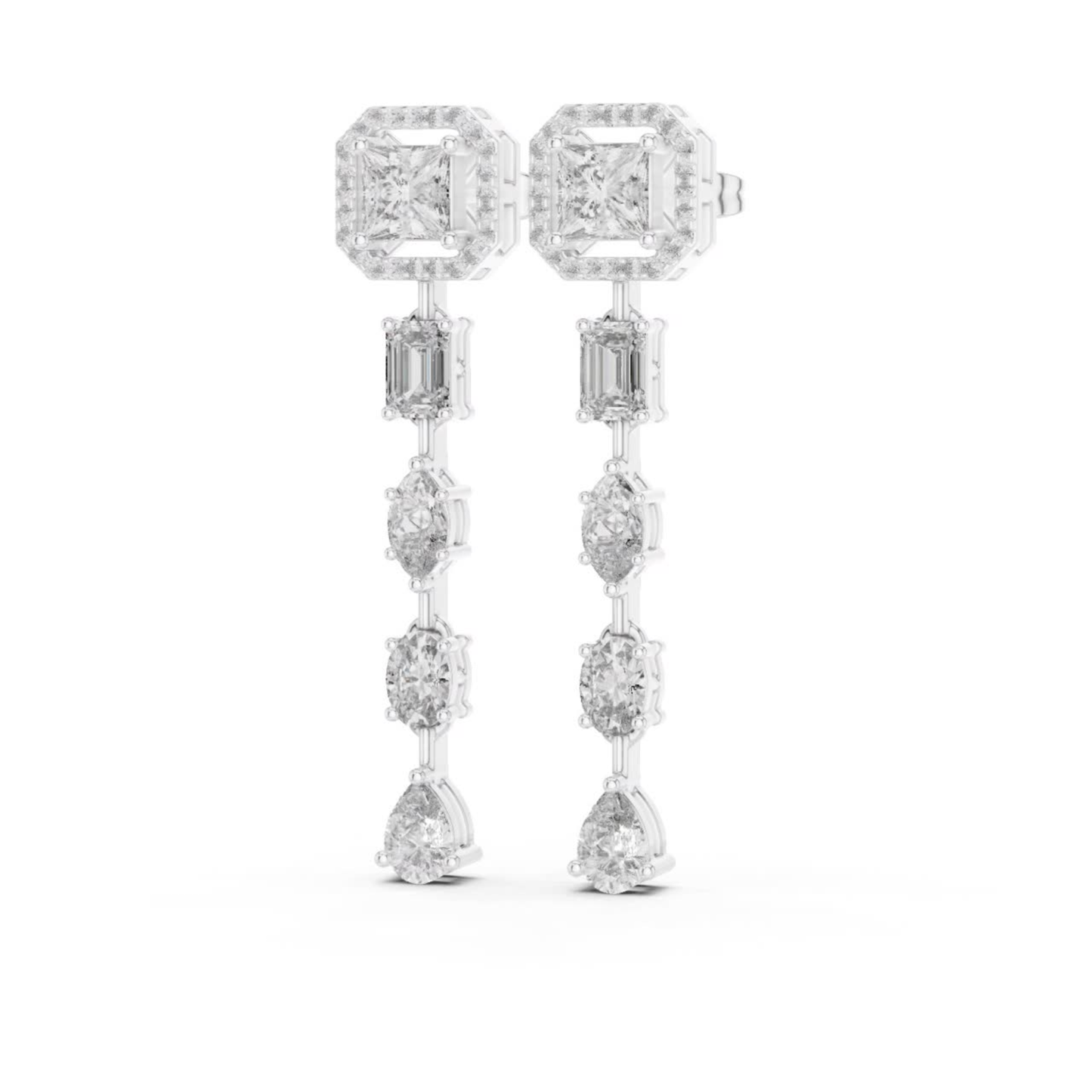 Princess Cut Halo Diamond Drop Earrings | Luxury Statement Style