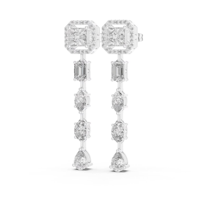 Princess Cut Halo Diamond Drop Earrings | Luxury Statement Style