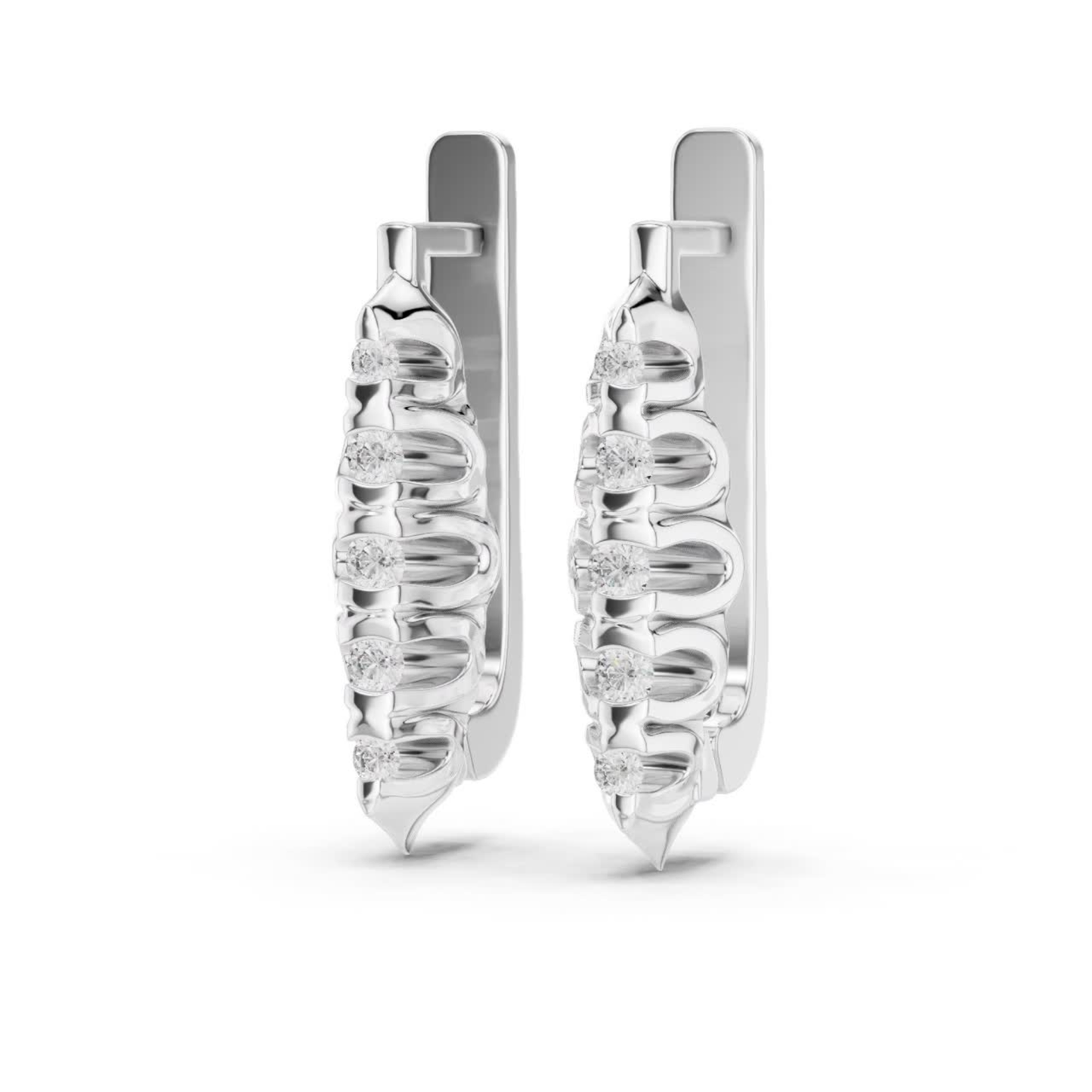 Ribbed Diamond Hoop Earrings with Round Brilliance | Modern Gold Elegance