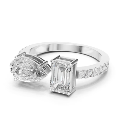 Pear and Emerald Cut Diamond Toi Et Moi Ring | You, Me & Forever