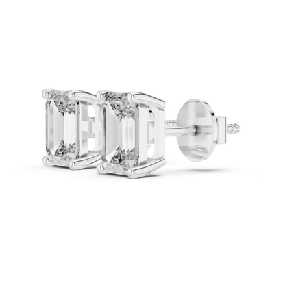 Emerald Cut Diamond Stud Earrings | Prong Setting 18K Gold