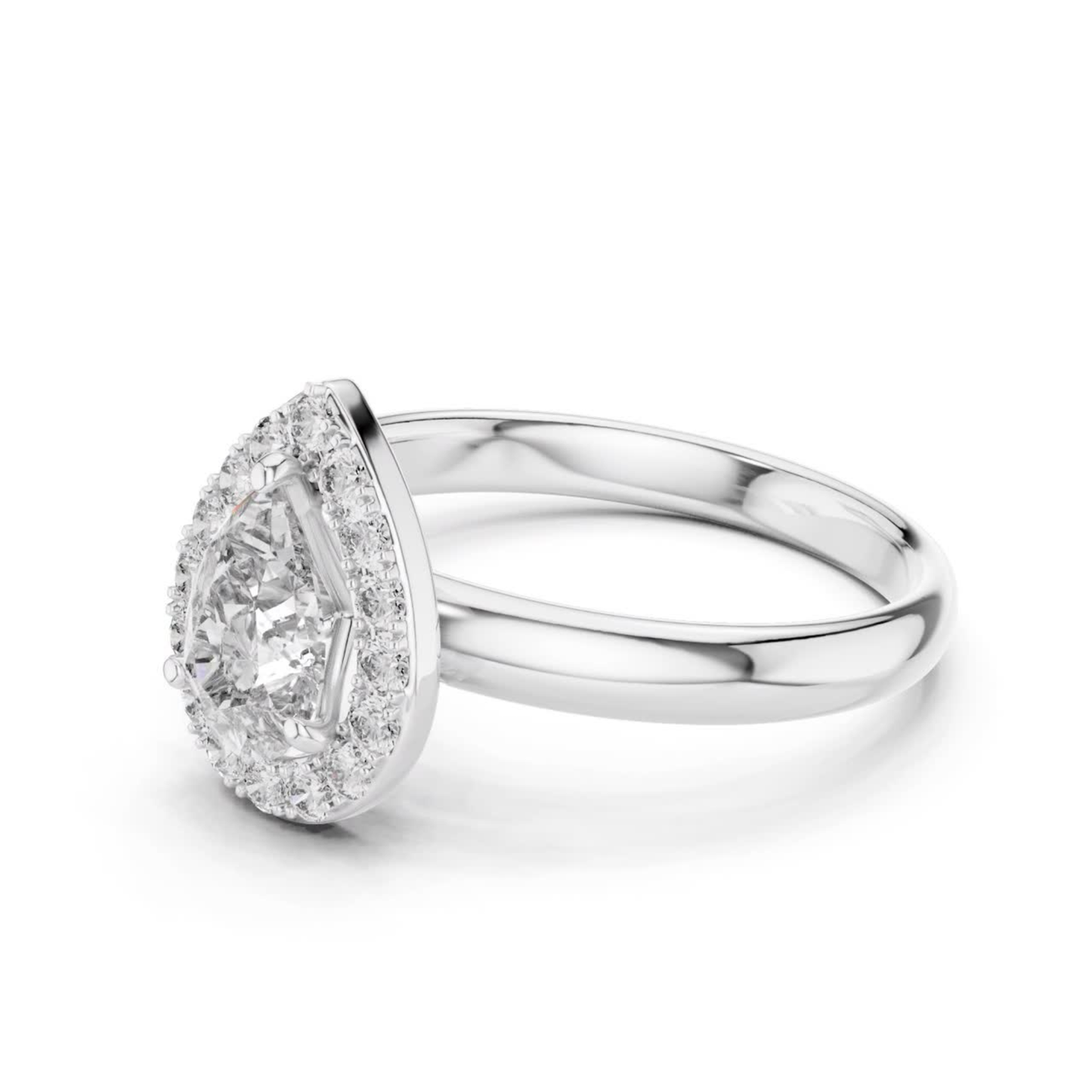 Pear Shape Halo Diamond Ring With Round Accent Stones | 18K