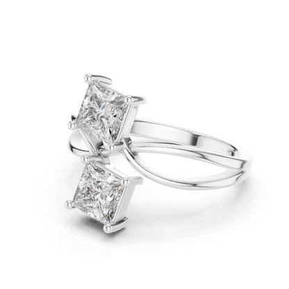 Princess Cut Diamond Bypass Ring | Double Stone Luxury Design