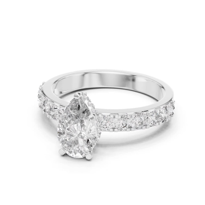 Pear Shape Diamond Ring With Side Round Accent Stones | 18K