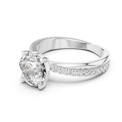 Round Brilliant Solitaire Diamond Ring with Pave Band | Timeless Luxury