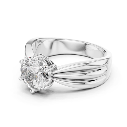 Round Cut Diamond Ring with Layered Band Design | 18K Gold