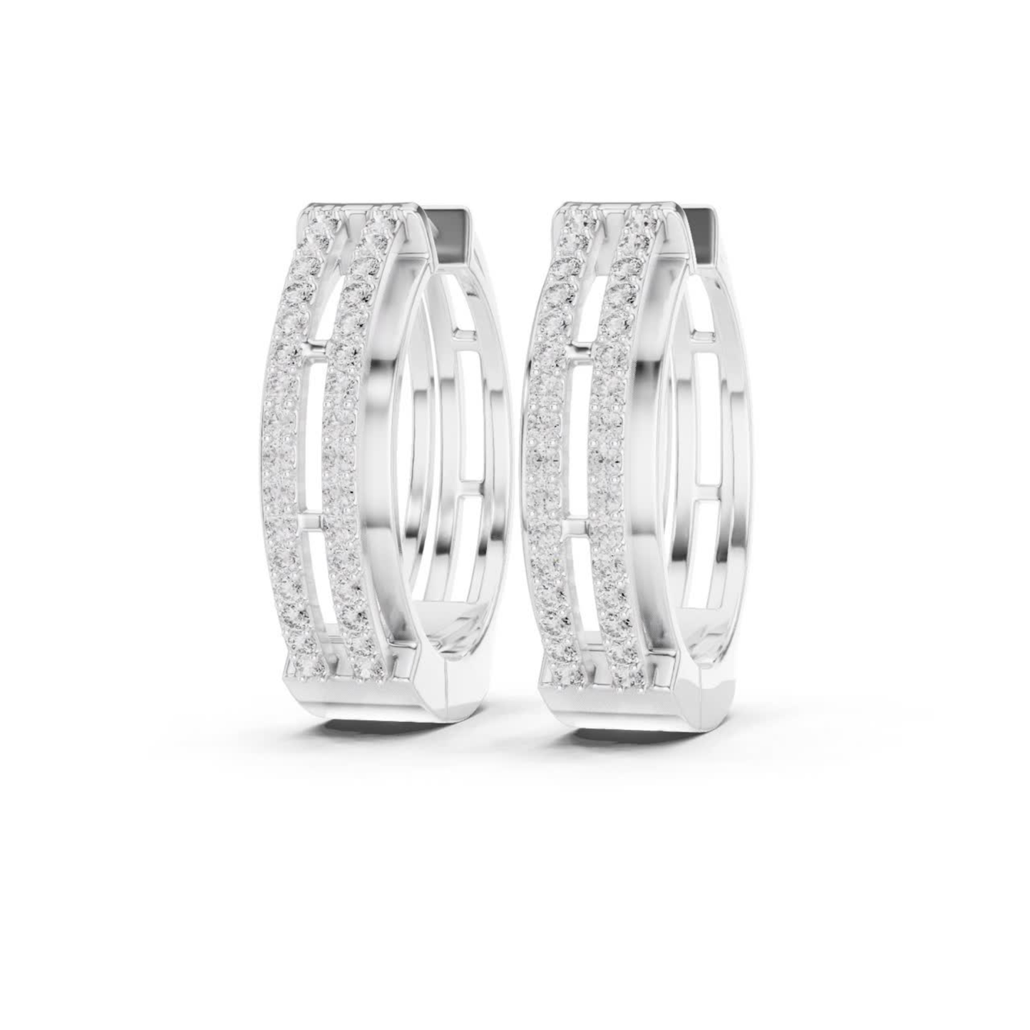 Rectangular Diamond Hoop Earrings with Double Row Brilliance | Modern Luxury