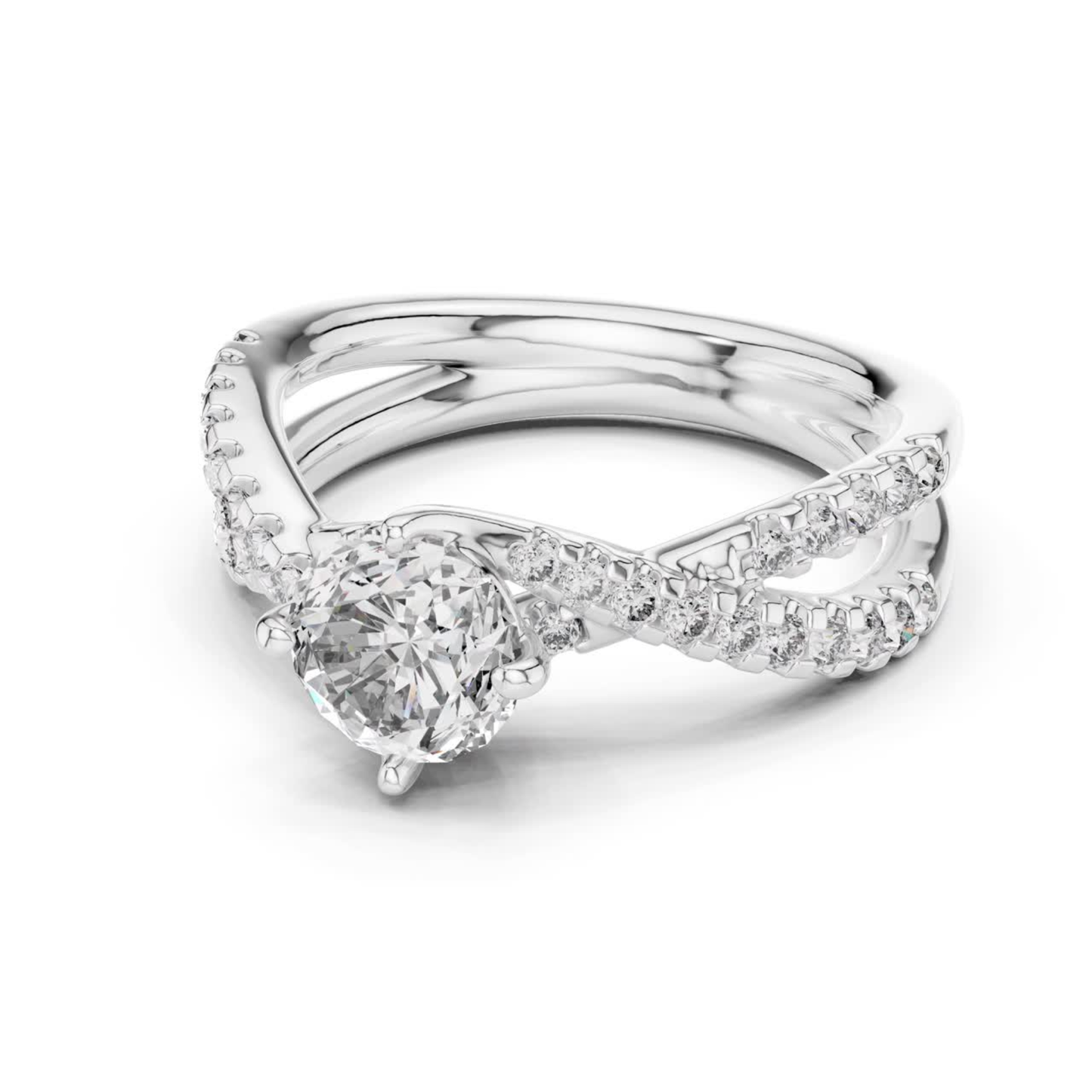 Round Cut Diamond Criss Cross Engagement Ring | Luxury Bridal Style