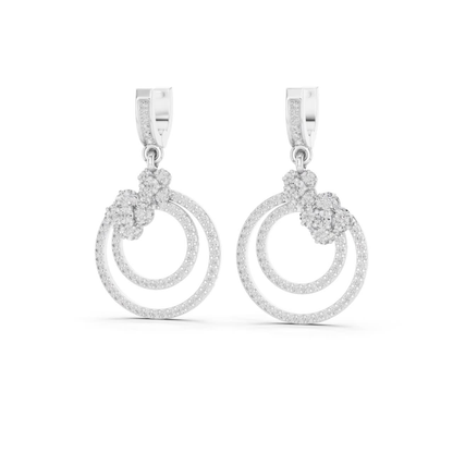 Double Circle Diamond Drop Earrings with Floral Accent | Modern Luxury