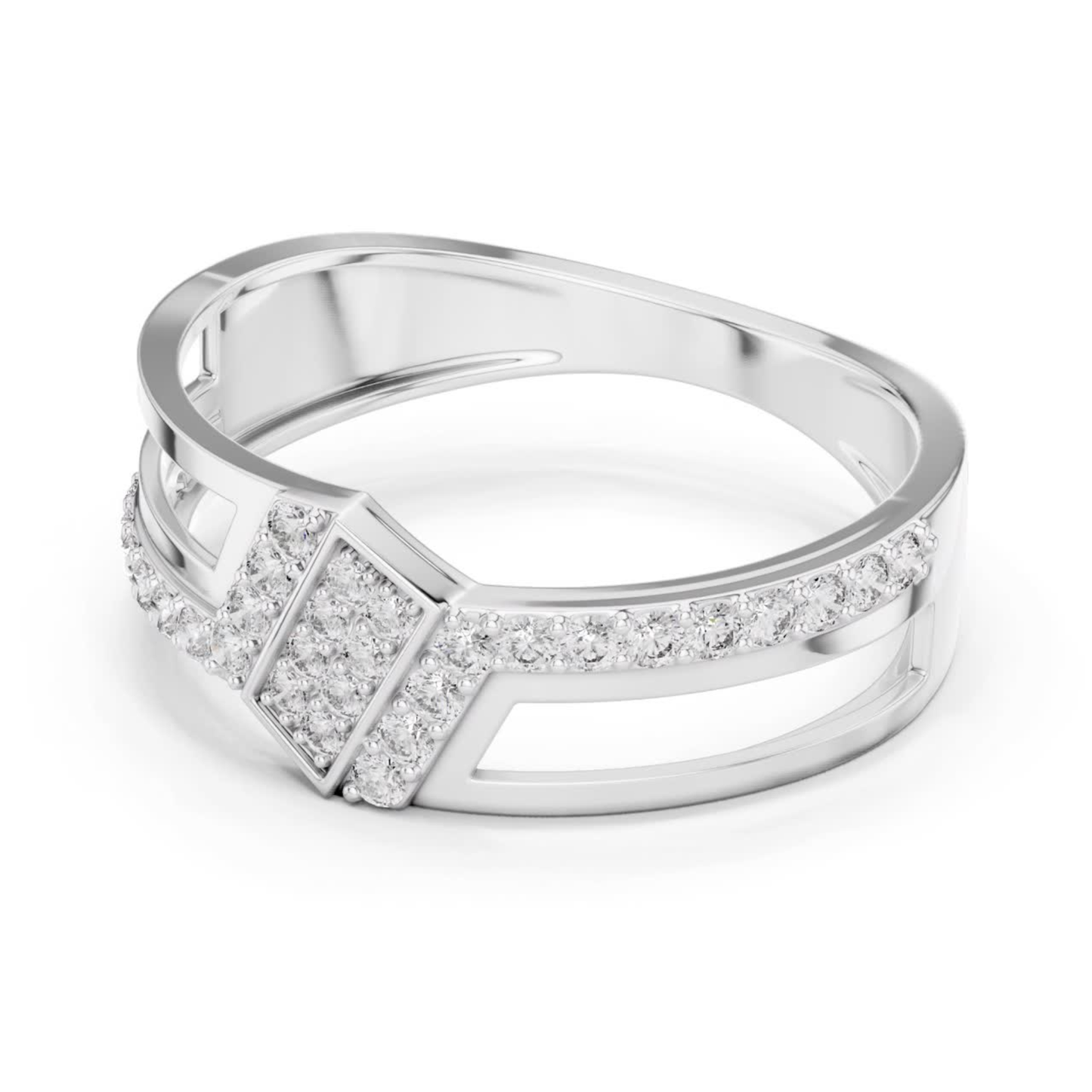 Luxury Geometric Diamond Open Ring | Modern White Gold Style