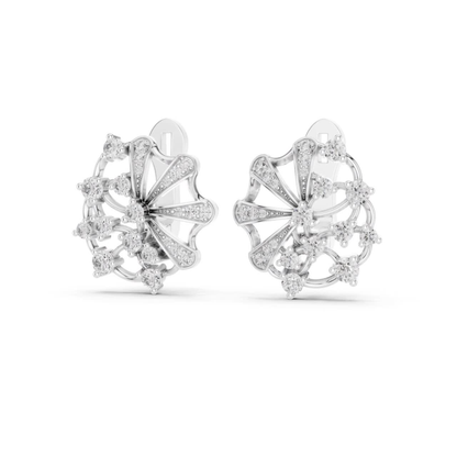 Floral Diamond Stud Earrings with Openwork Fan Design | Radiant Bloom