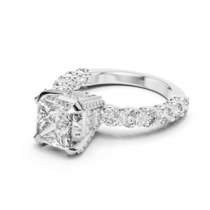 Princess Cut Diamond Ring with Pave Band | Royal Reign of Brilliance
