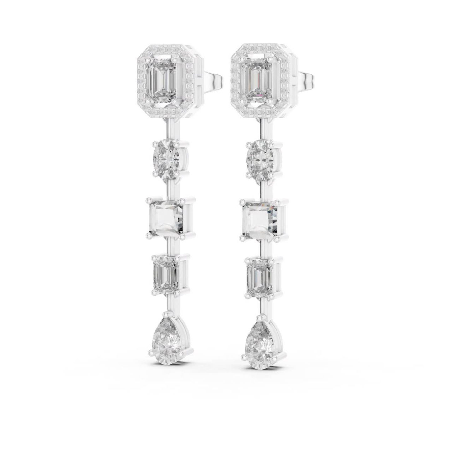 Emerald Cut Multi Shape Diamond Drop Earrings | Luxury Statement Style