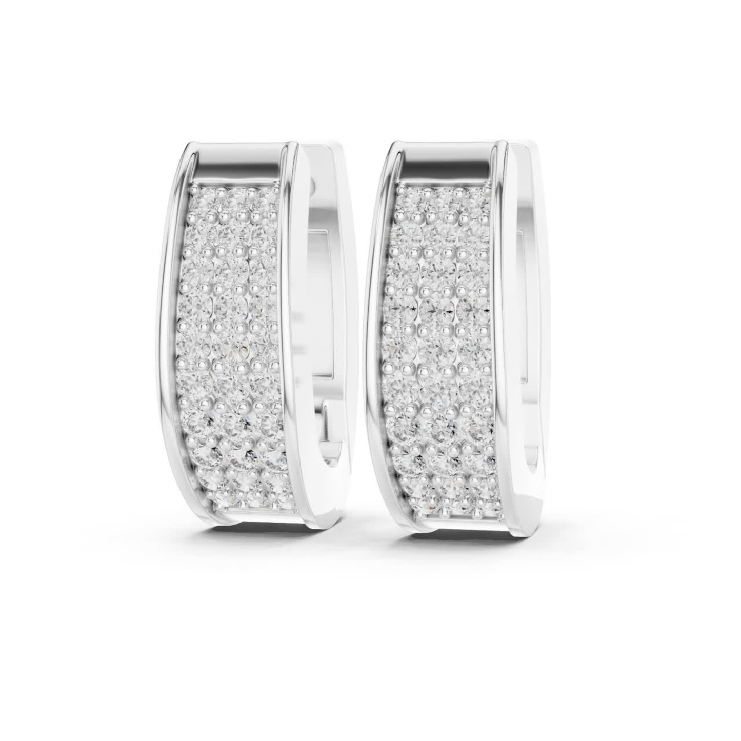 Rectangular Diamond Hoop Earrings with Multi Row Brilliance | Modern Radiance
