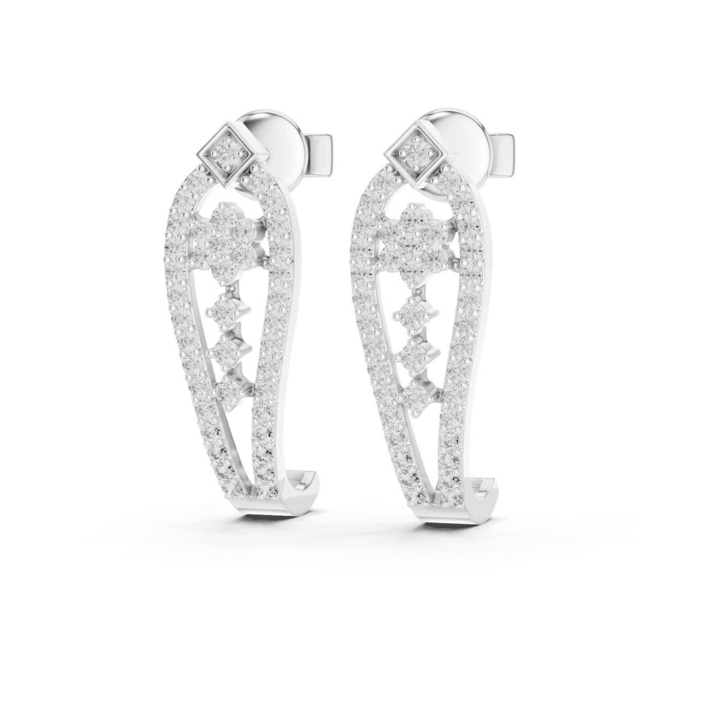 Floral Geometric Diamond Drop Earrings | Openwork Luxury Design