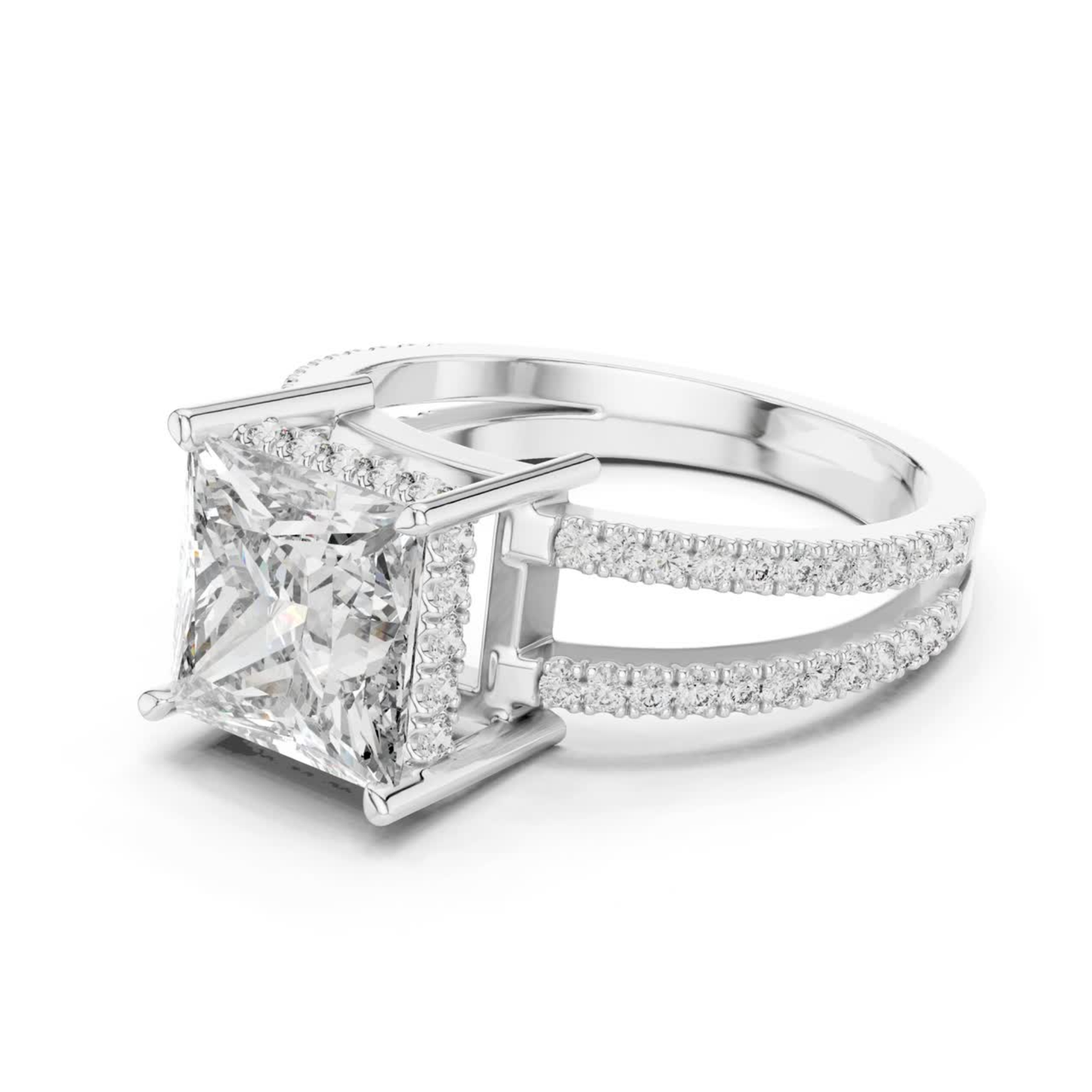 Princess Cut Split Shank Diamond Ring | Luxury Gold Style