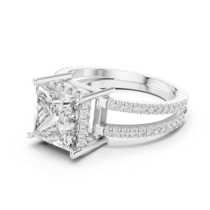 Princess Cut Split Shank Diamond Ring | Luxury Gold Style