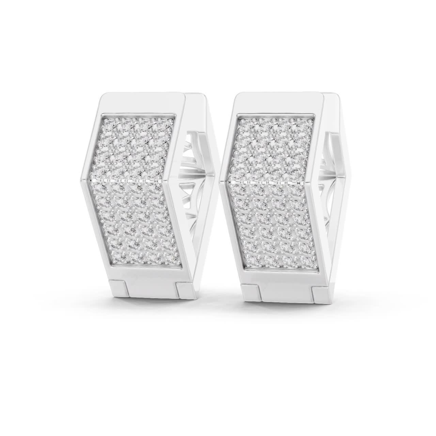Rectangular Diamond Hoop Earrings with Multi Row Brilliance | Modern Radiance