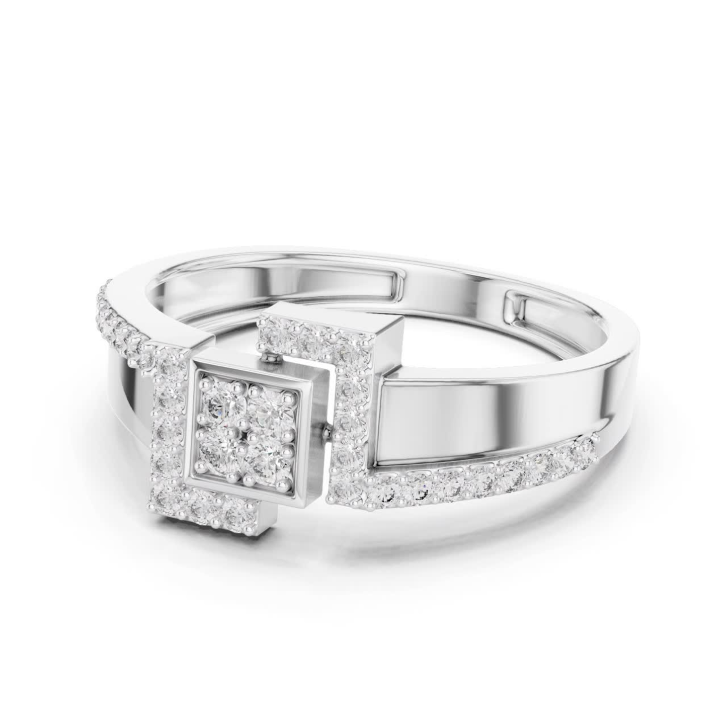 Round Diamond Geometric Square Ring | Modern Luxury Style