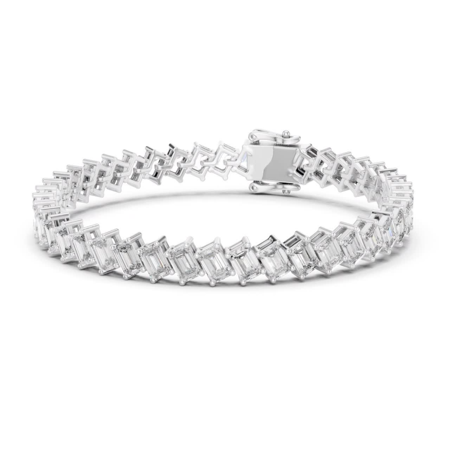 Emerald Cut Diamond Tennis Bracelet | Luxury White Gold Style