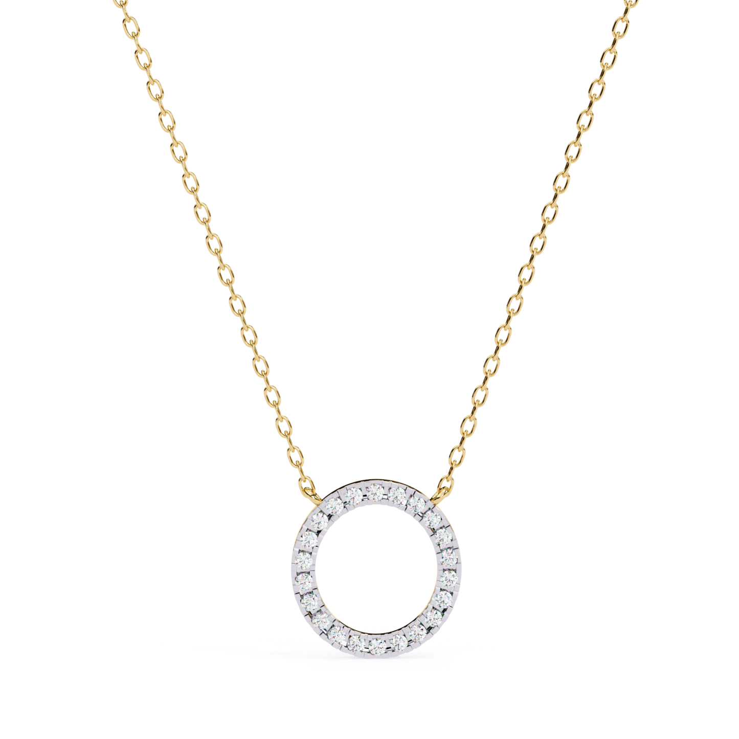 Round Halo Circle Lab Grown Diamond Pendant With Chain | 18K