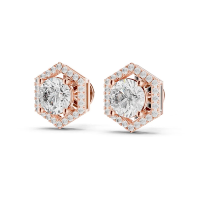 Runde Diamant-Halo-Ohrstecker | Geometrische Brillanz in edlem Gold