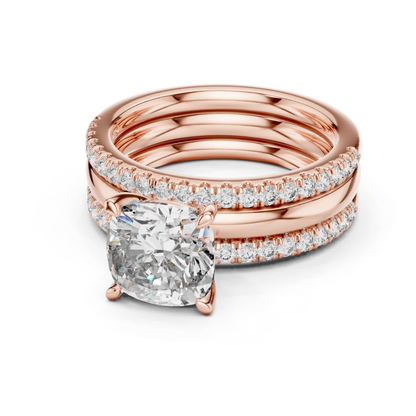Cushion Cut Diamond Bridal Ring Set | Luxury Gold Wedding Style