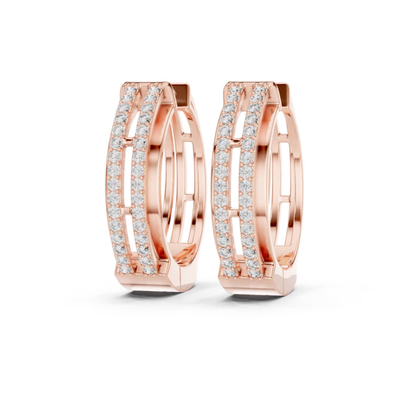 Rectangular Diamond Hoop Earrings with Double Row Brilliance | Modern Luxury