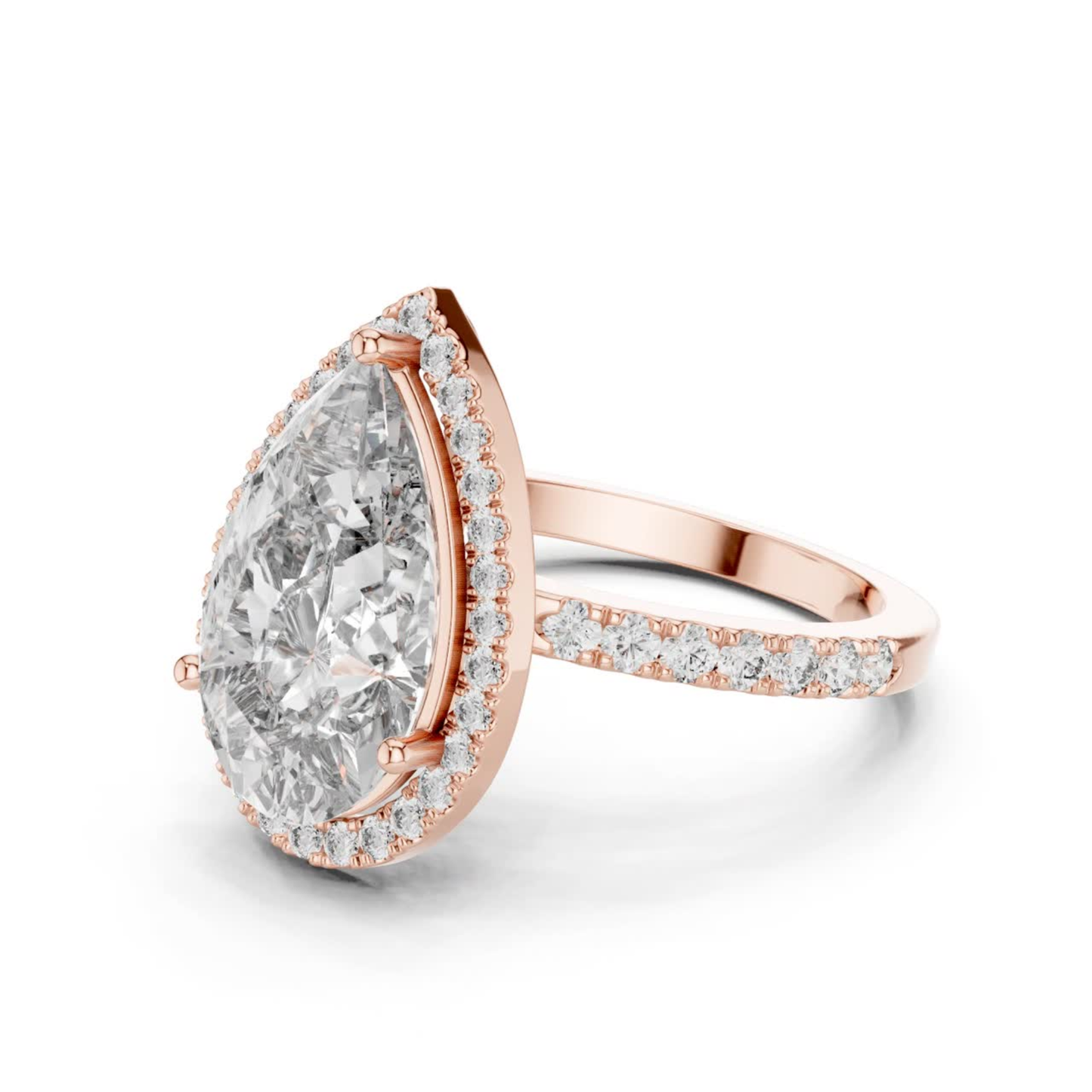 Pear Cut Diamond Halo Ring with Pave Band | Teardrops of Brilliance