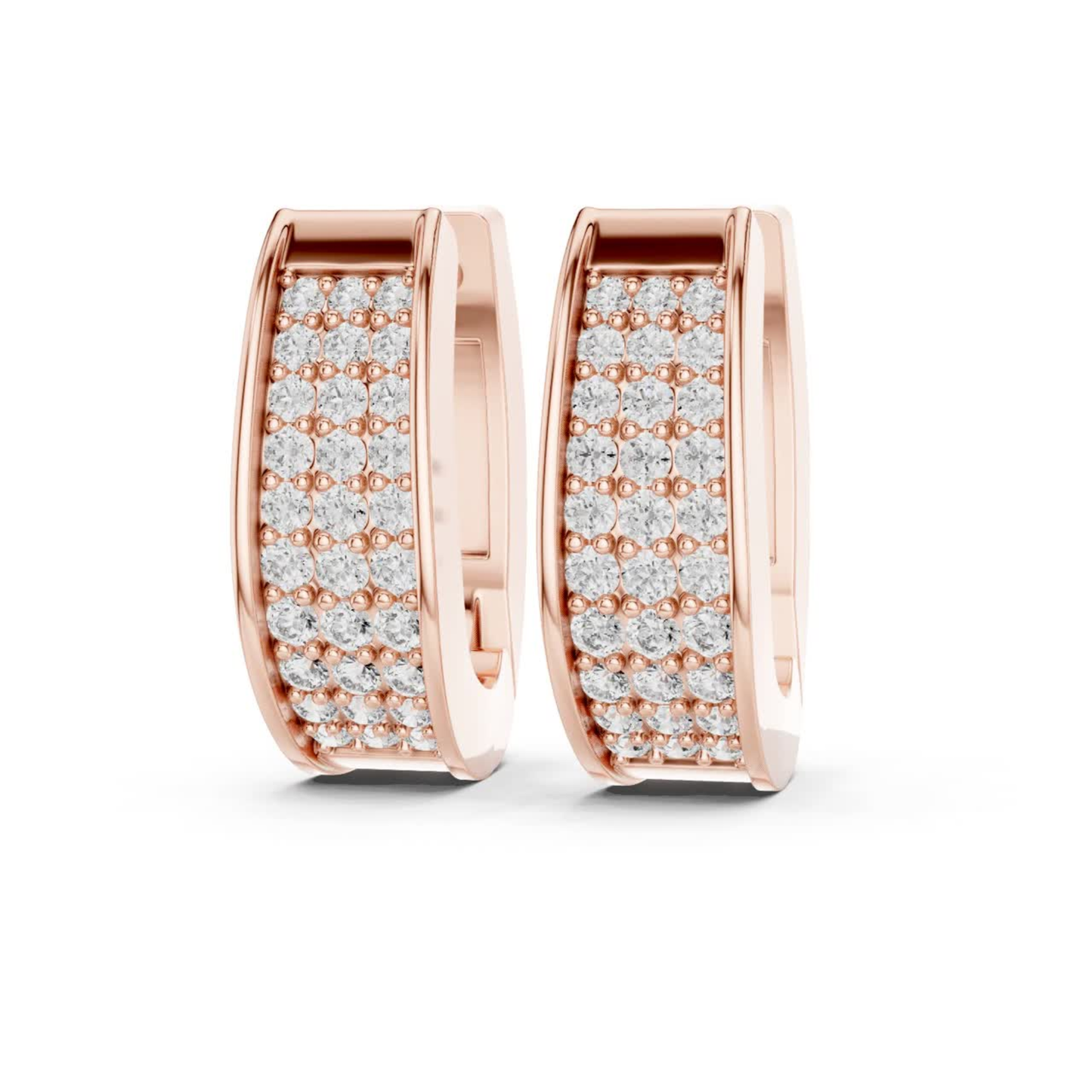 Rectangular Diamond Hoop Earrings with Multi Row Brilliance | Modern Radiance
