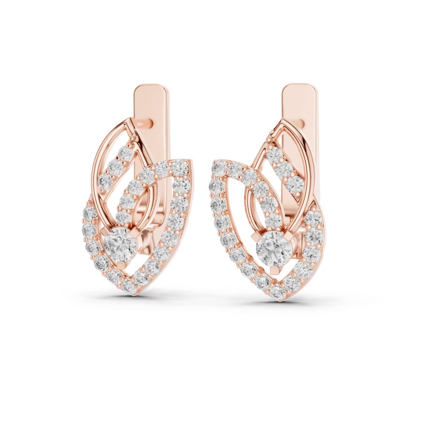 Leaf Diamond Drop Earrings with Openwork Elegance | Celestial Leaf