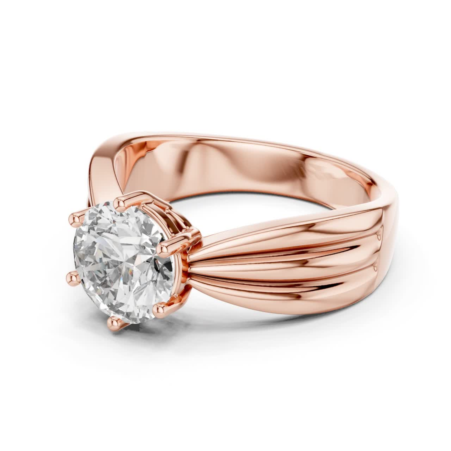 Round Cut Diamond Ring with Layered Band Design | 18K Gold