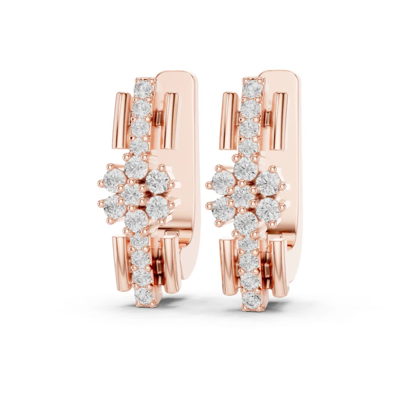 Floral Diamond Hoop Earrings with Round Brilliant Accent | Modern Luxury