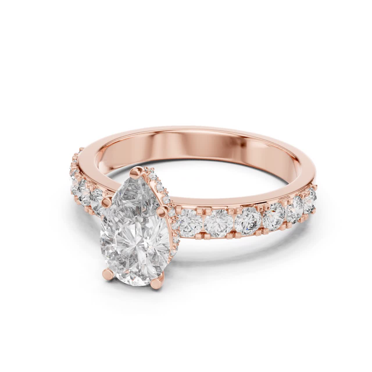 Pear Shape Diamond Ring With Side Round Accent Stones | 18K