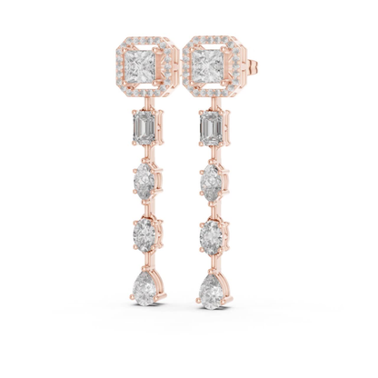 Princess Cut Halo Diamond Drop Earrings | Luxury Statement Style