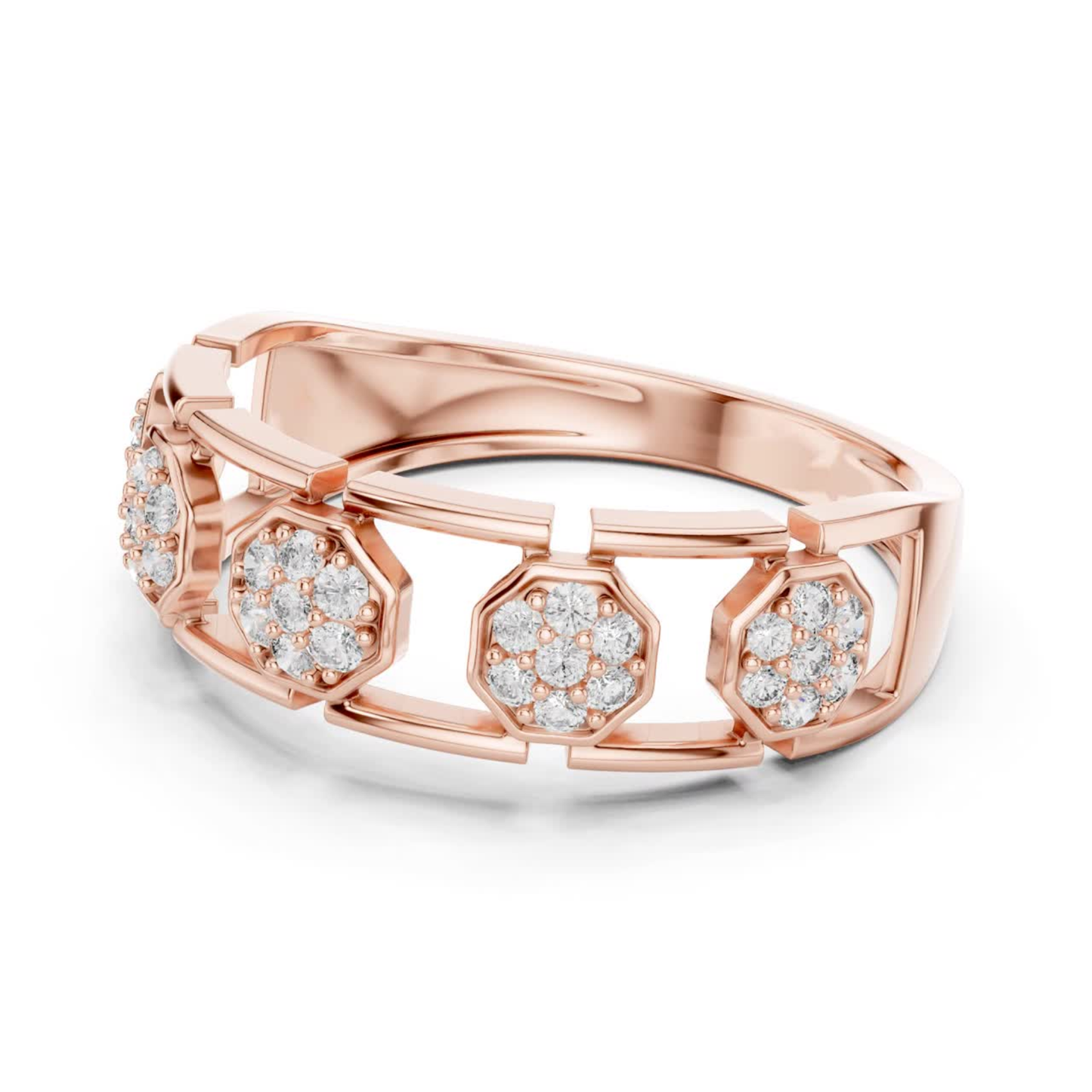 Octagon Shape Round Diamond Band | Modern Luxury Jewelry Style