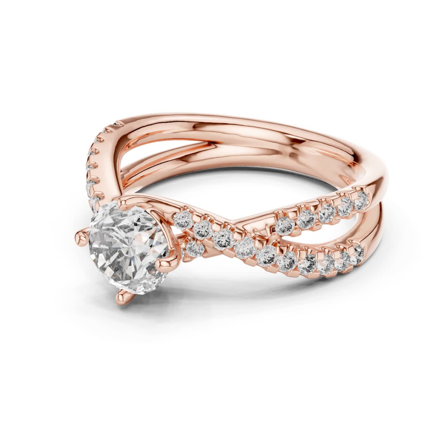 Round Cut Diamond Criss Cross Engagement Ring | Luxury Bridal Style