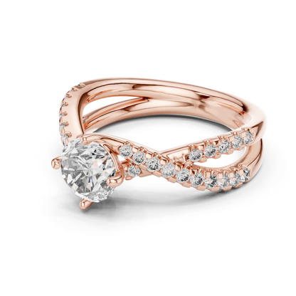 Round Cut Diamond Criss Cross Engagement Ring | Luxury Bridal Style