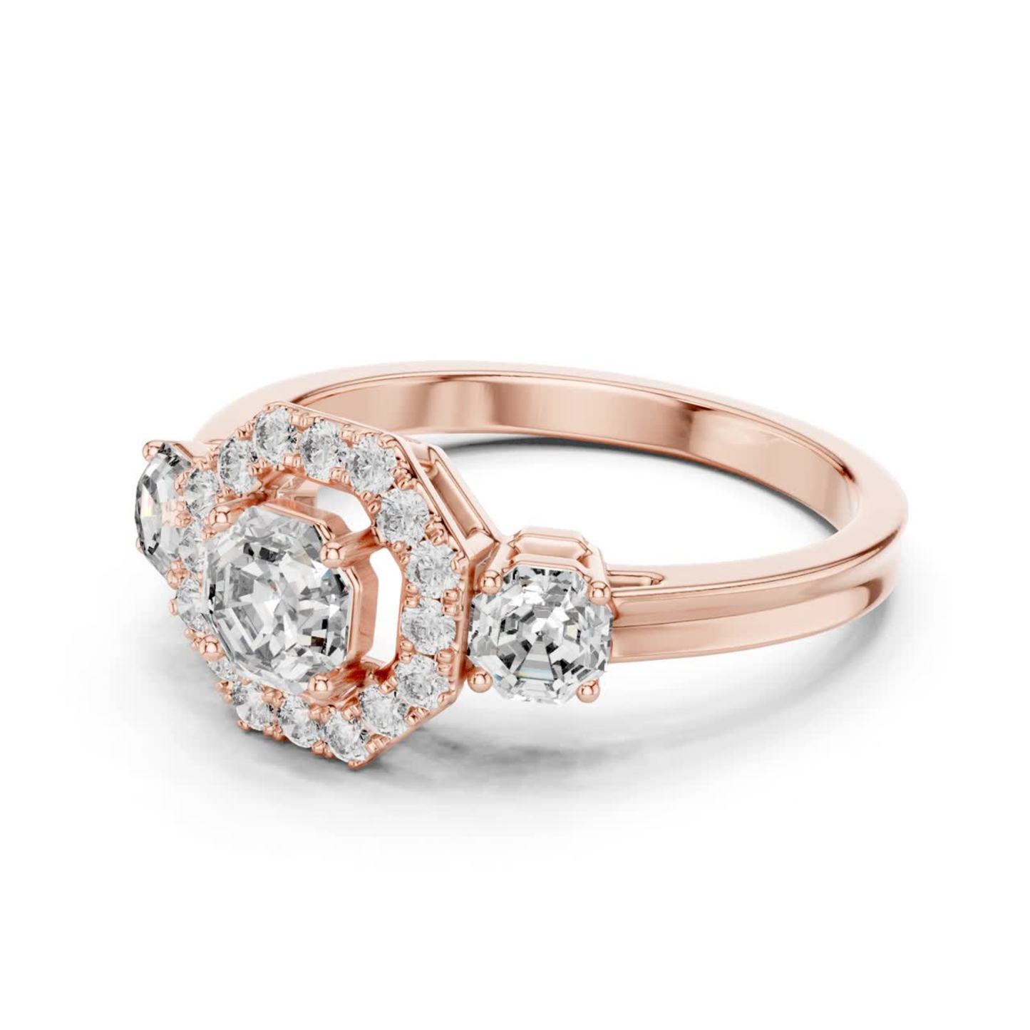 Octagon Halo Three Diamond Band Ring | Eight Sides of Brilliance