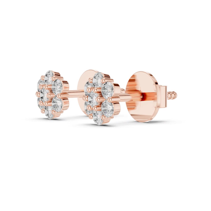 Round Diamond Cluster Stud Earrings with Prong Setting | 18K