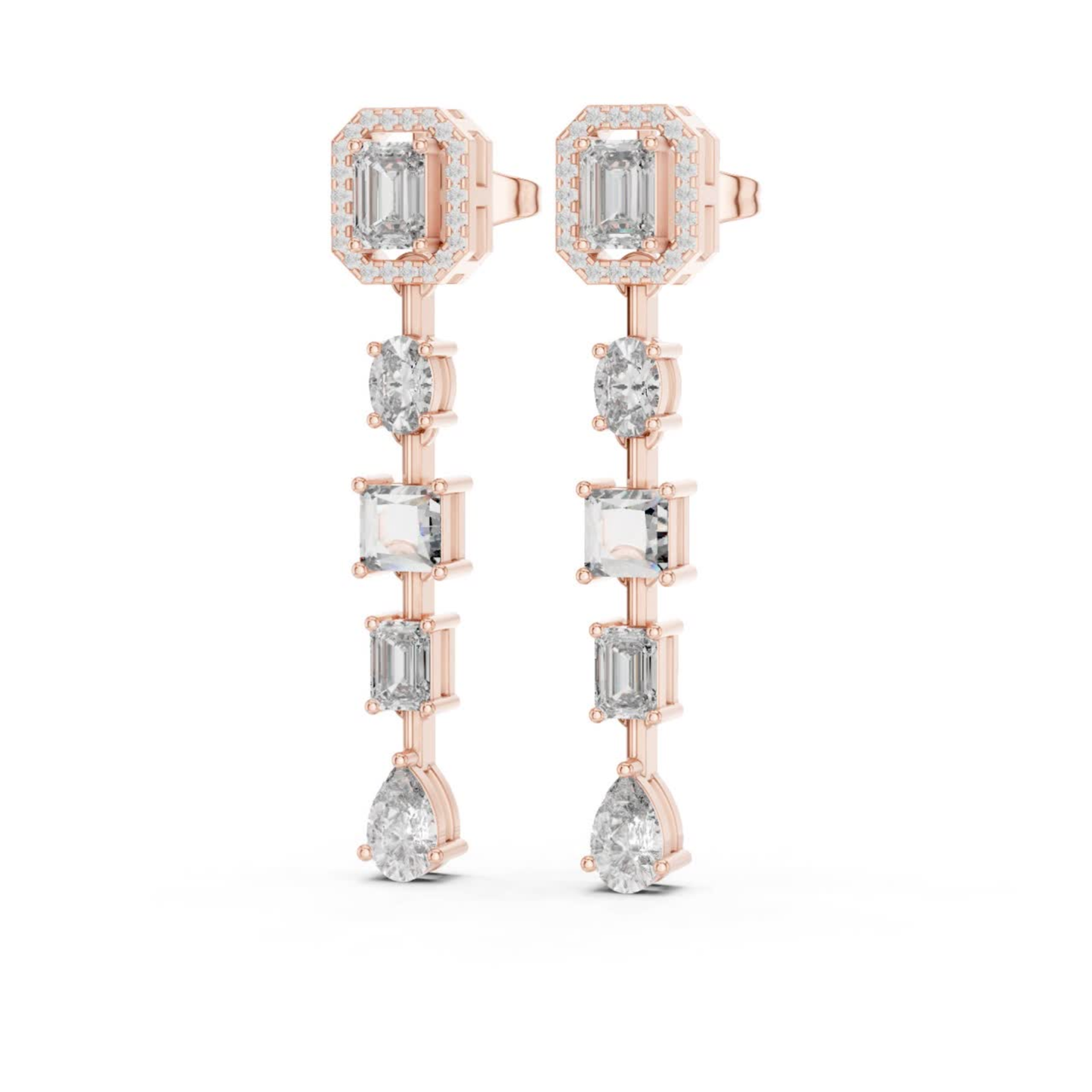 Emerald Cut Multi Shape Diamond Drop Earrings | Luxury Statement Style