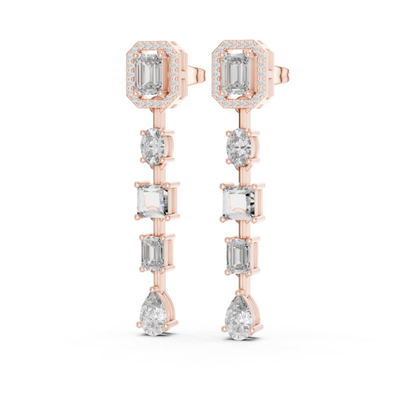Emerald Cut Multi Shape Diamond Drop Earrings | Luxury Statement Style