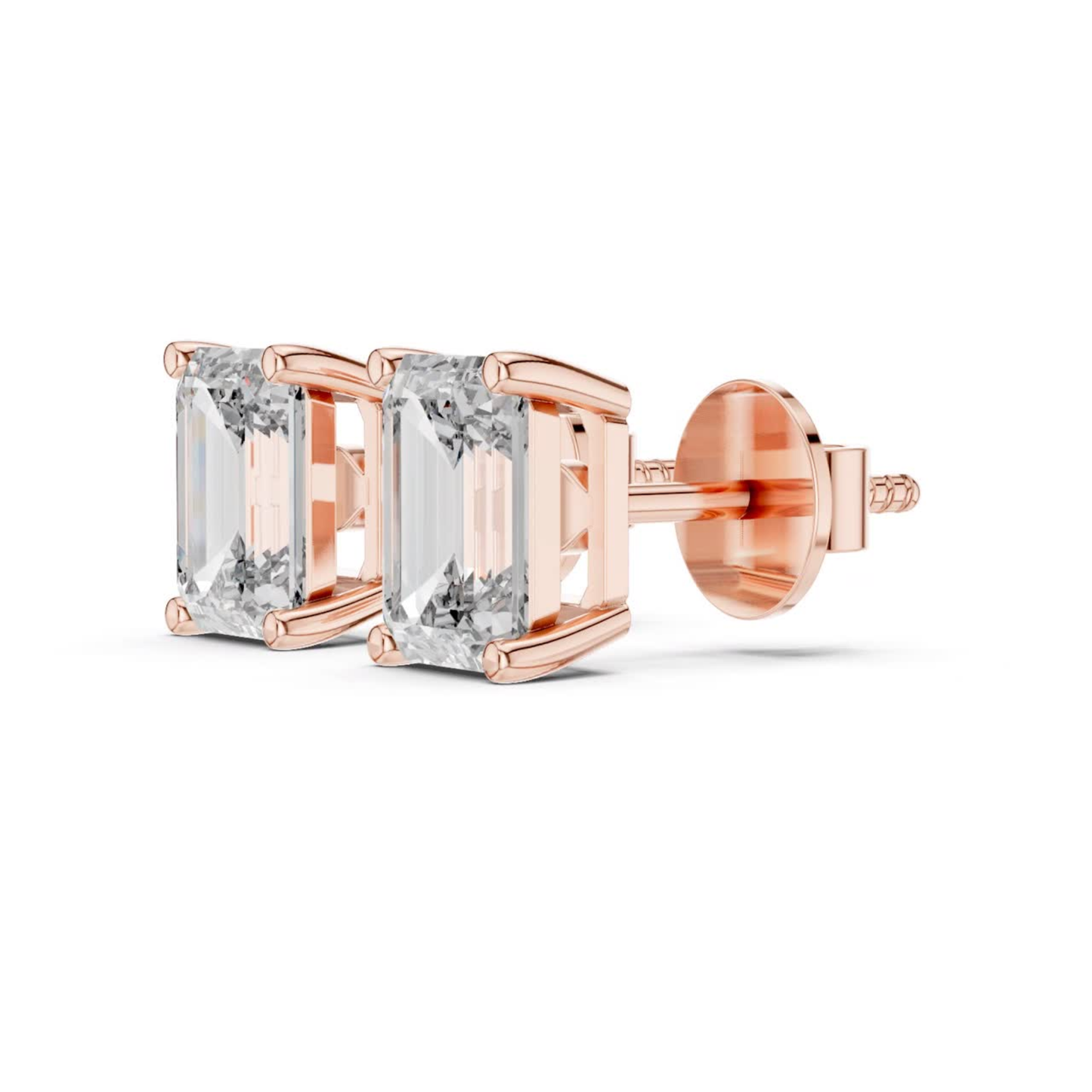 Emerald Cut Diamond Stud Earrings | Prong Setting 18K Gold