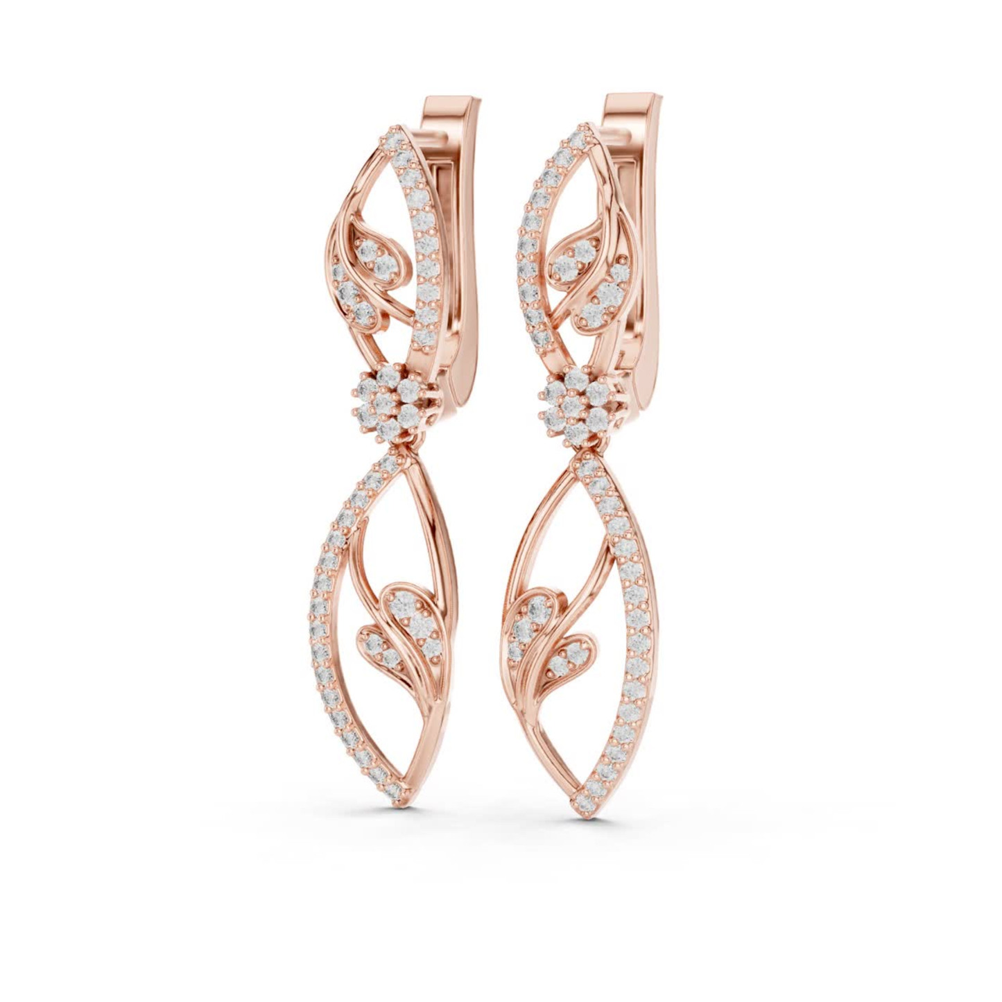 Floral Leaf Diamond Drop Earrings | Elegant Nature Inspired Luxury