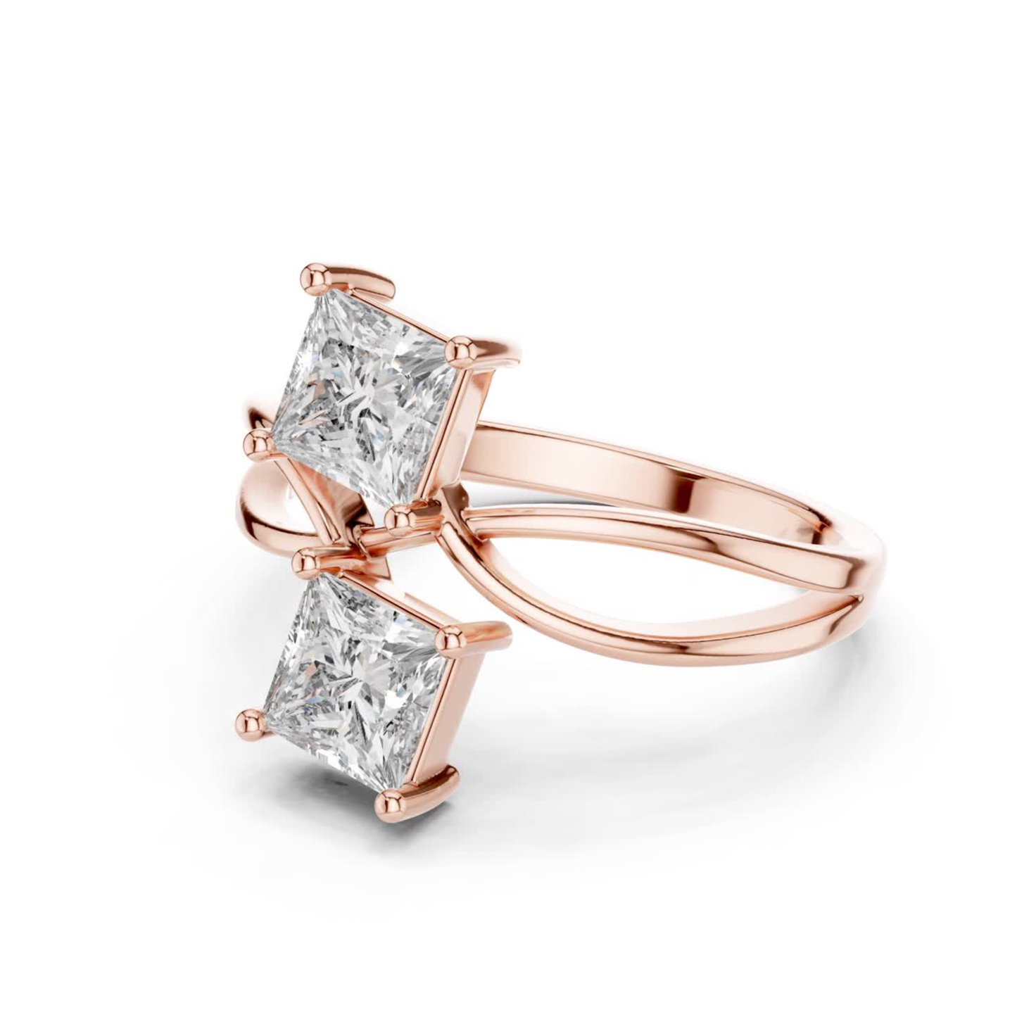 Princess Cut Diamond Bypass Ring | Double Stone Luxury Design