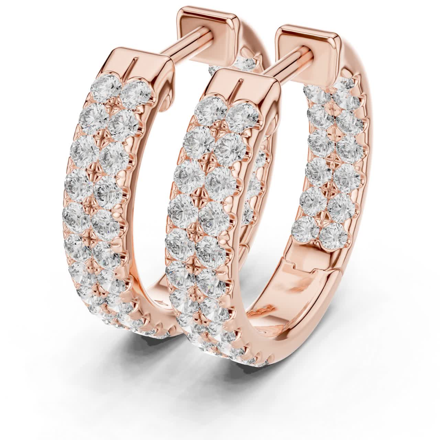 Diamond Pave Huggie Hoop Earrings with Double Row Elegance | Luxury Jewelry