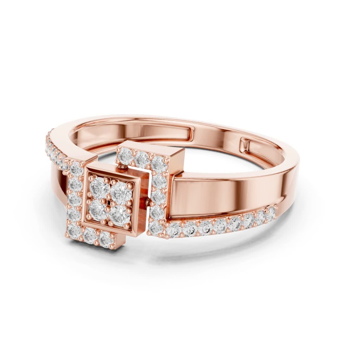 Round Diamond Geometric Square Ring | Modern Luxury Style