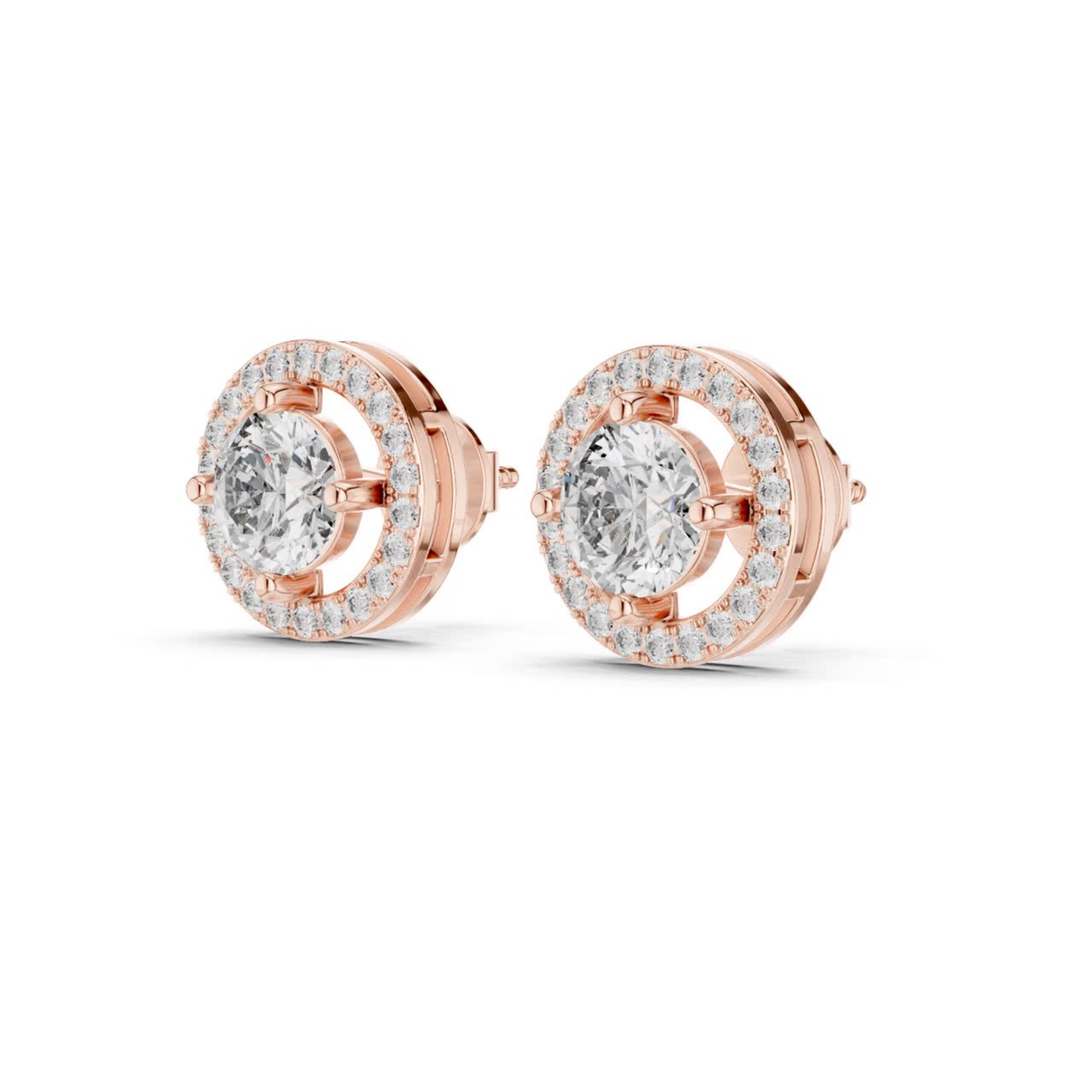 Runde Diamant-Halo-Ohrstecker | Krappenfassung 18K Gold