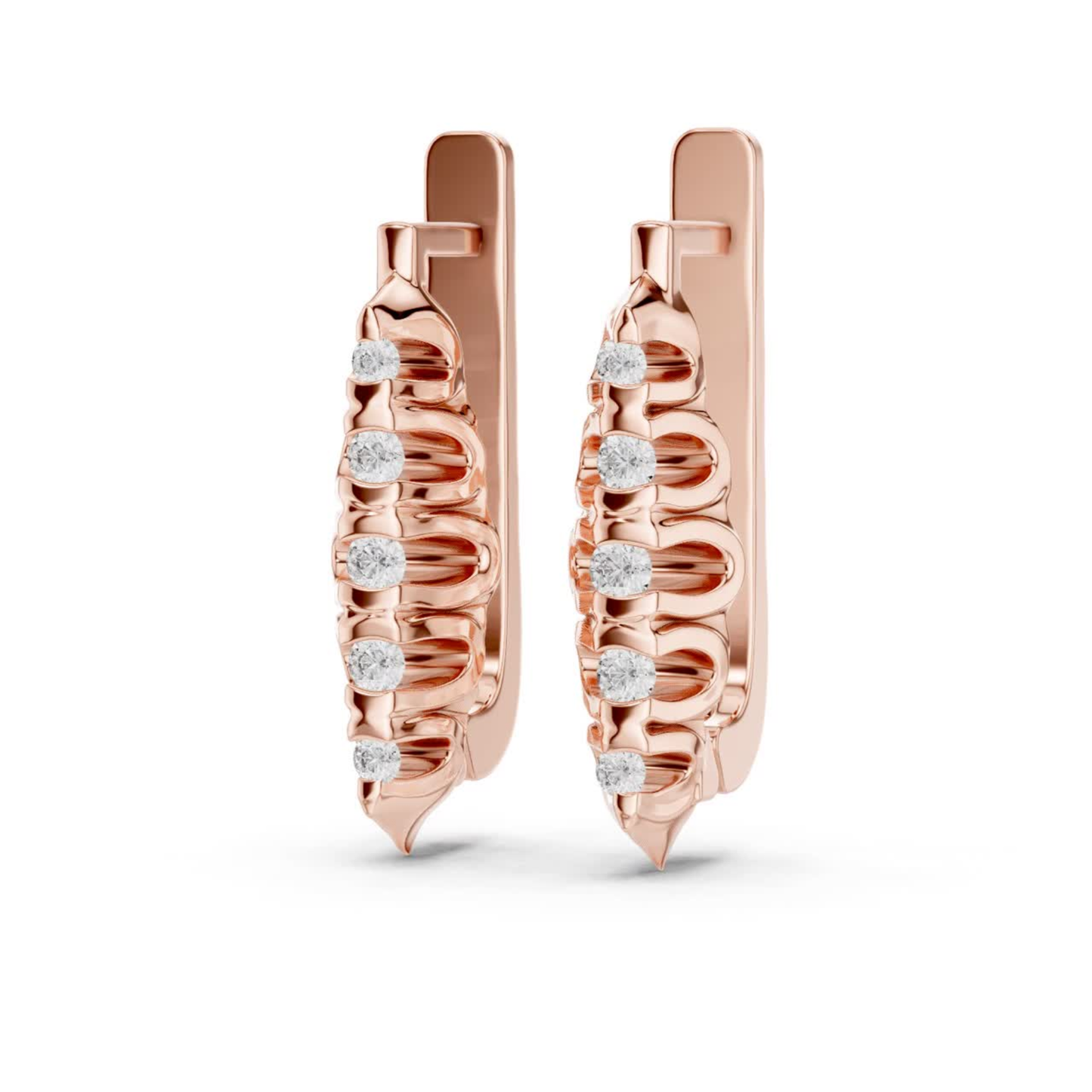 Ribbed Diamond Hoop Earrings with Round Brilliance | Modern Gold Elegance