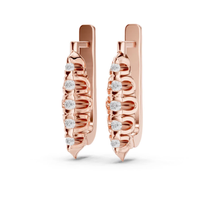 Ribbed Diamond Hoop Earrings with Round Brilliance | Modern Gold Elegance
